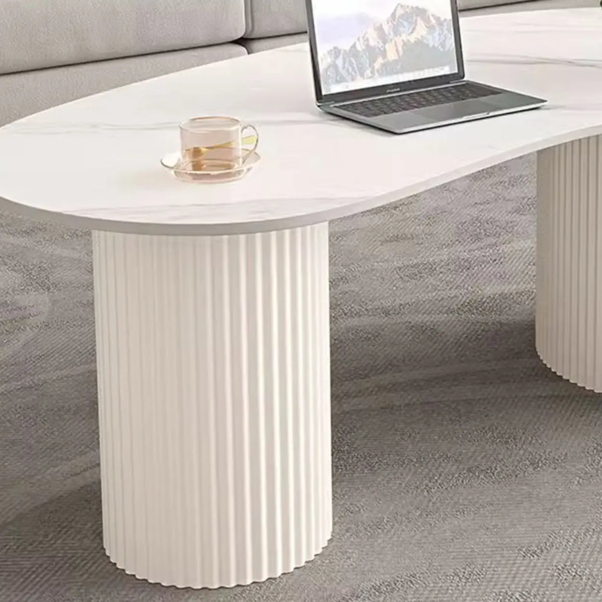 White Stone Top Free Form Drawers Single Coffee Table Image - 8