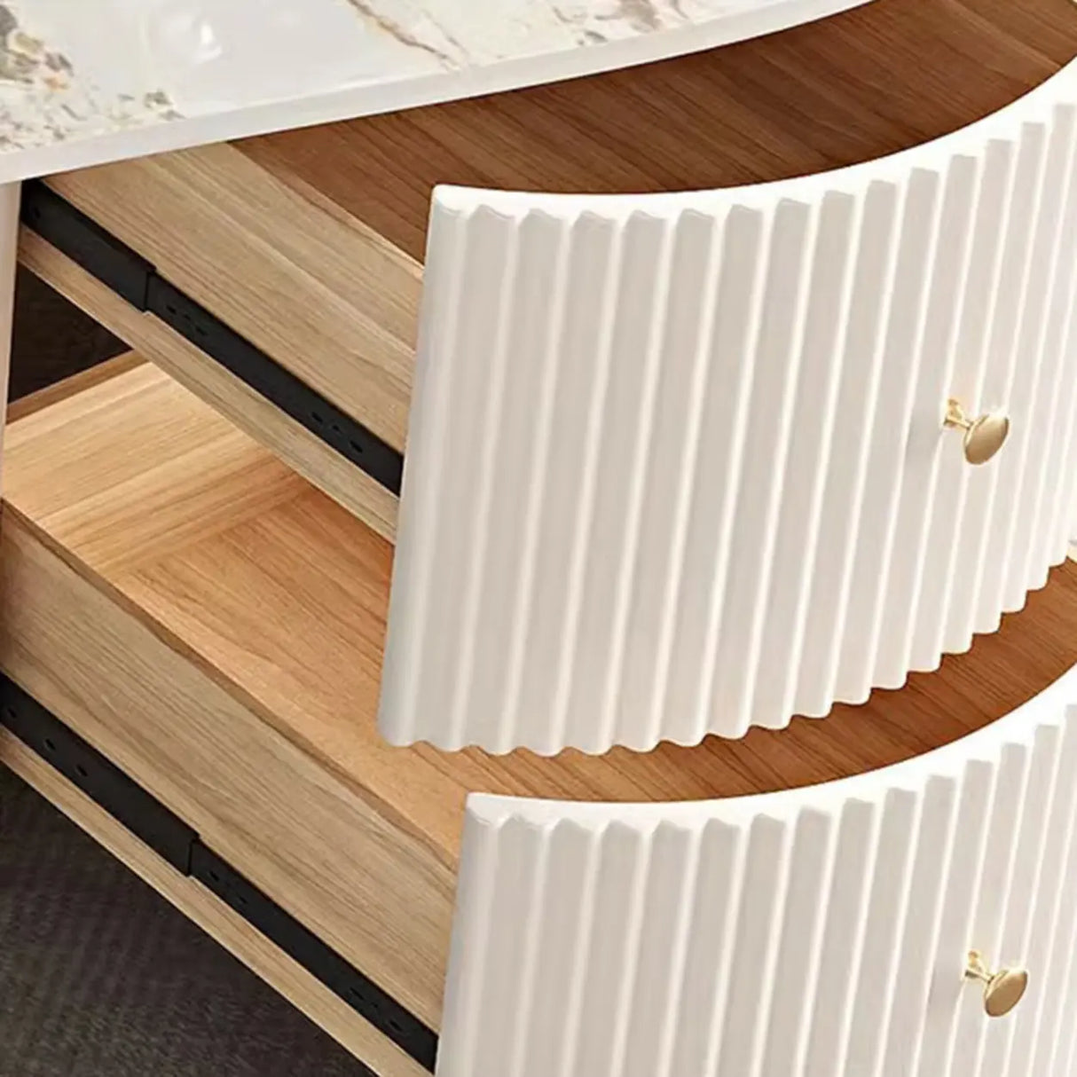 White Stone Top Free Form Drawers Single Coffee Table Image - 9