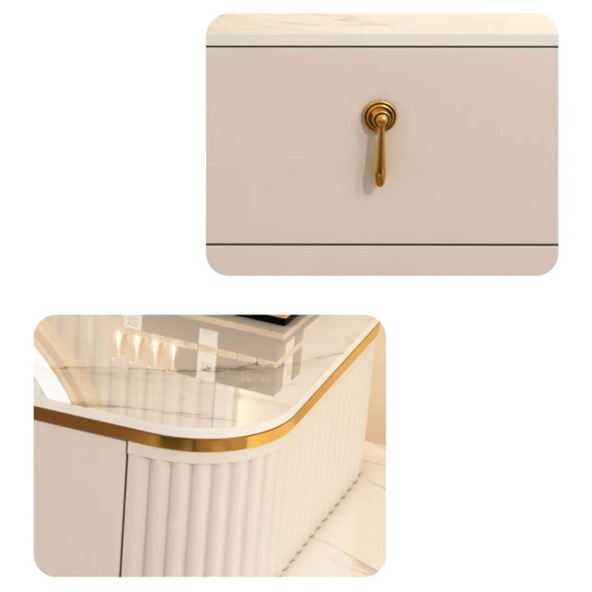 White Stone Wood Makeup Vanity with Drawers and Mirror Image - 16