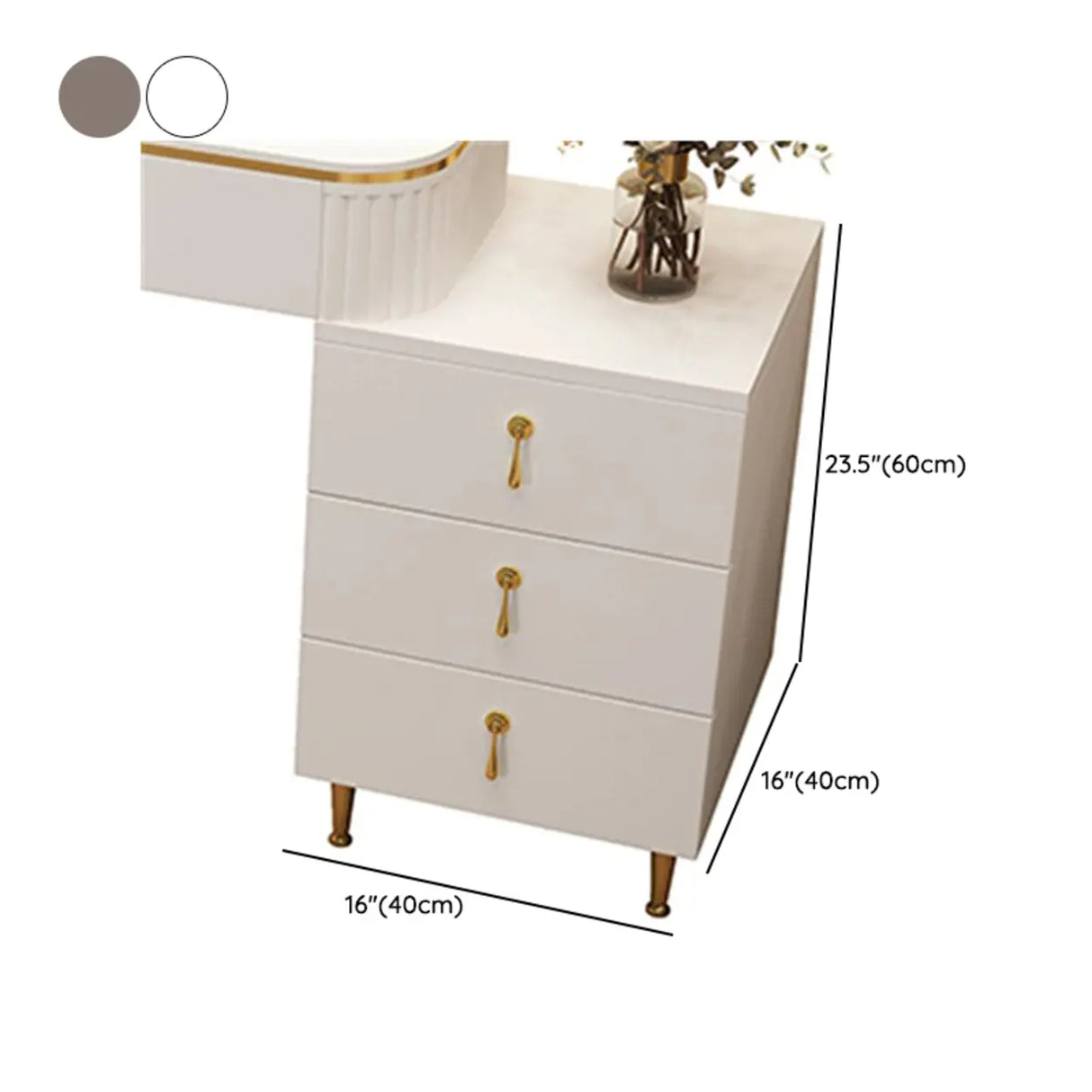 White Stone Wood Makeup Vanity with Drawers and Mirror