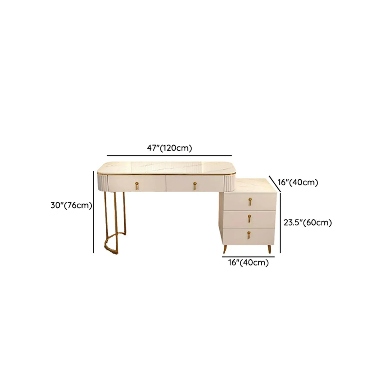 White Stone Wood Makeup Vanity with Drawers and Mirror Image - 20