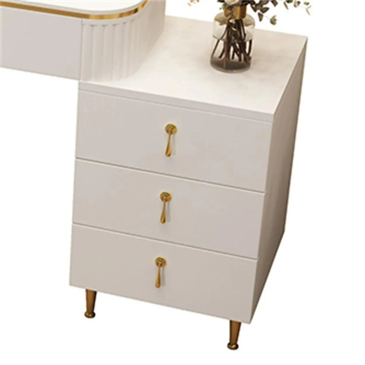 White Stone Wood Makeup Vanity with Drawers and Mirror Image - 5