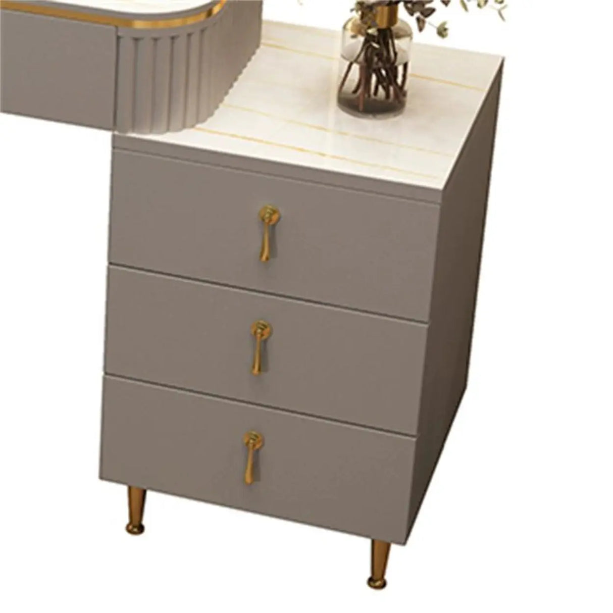 White Stone Wood Makeup Vanity with Drawers and Mirror Image - 7