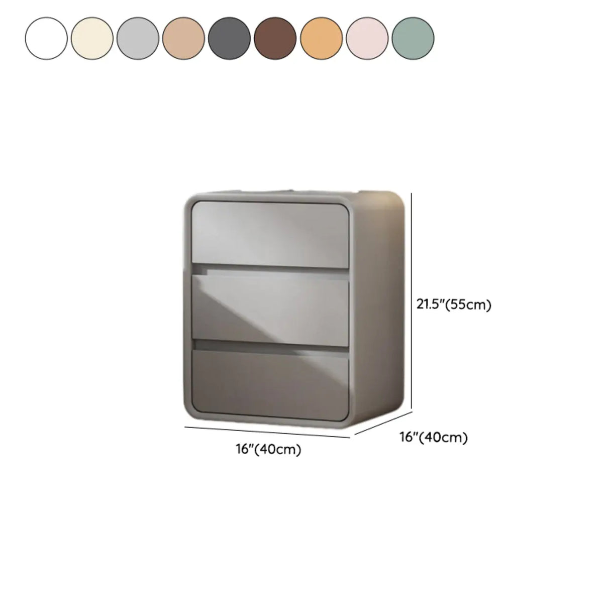 White Storage 3-Drawer Pine Wood Square Leather Nightstand