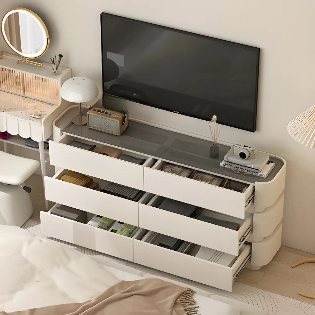 White Storage Pedestal Entrance Console Table with Drawer Image - 4