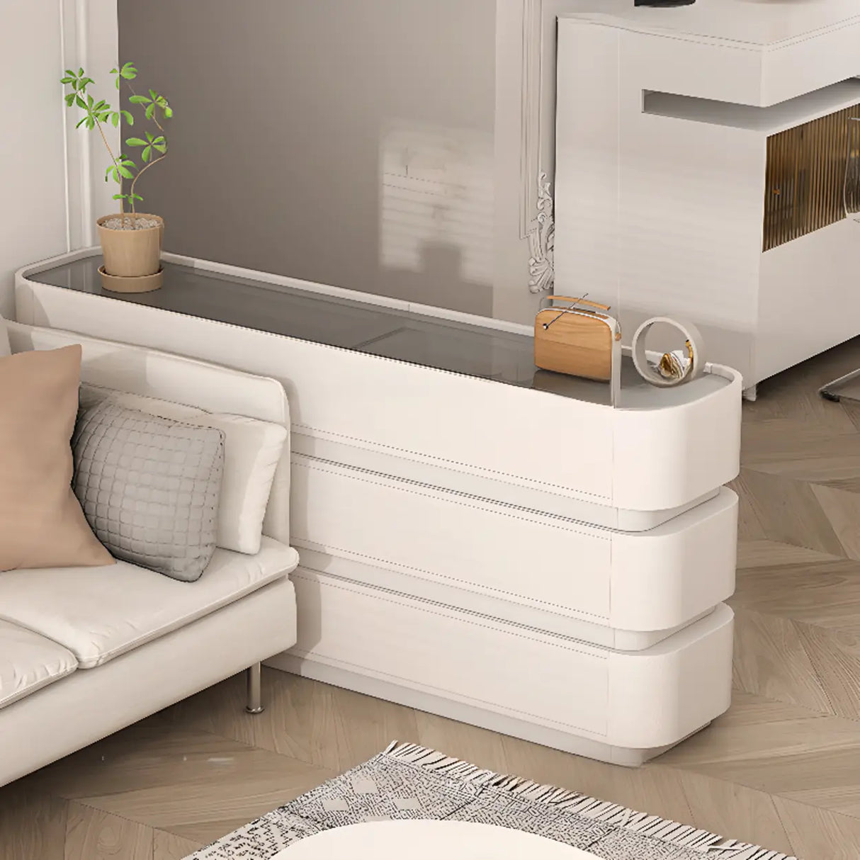 White Storage Pedestal Entrance Console Table with Drawer Image - 8