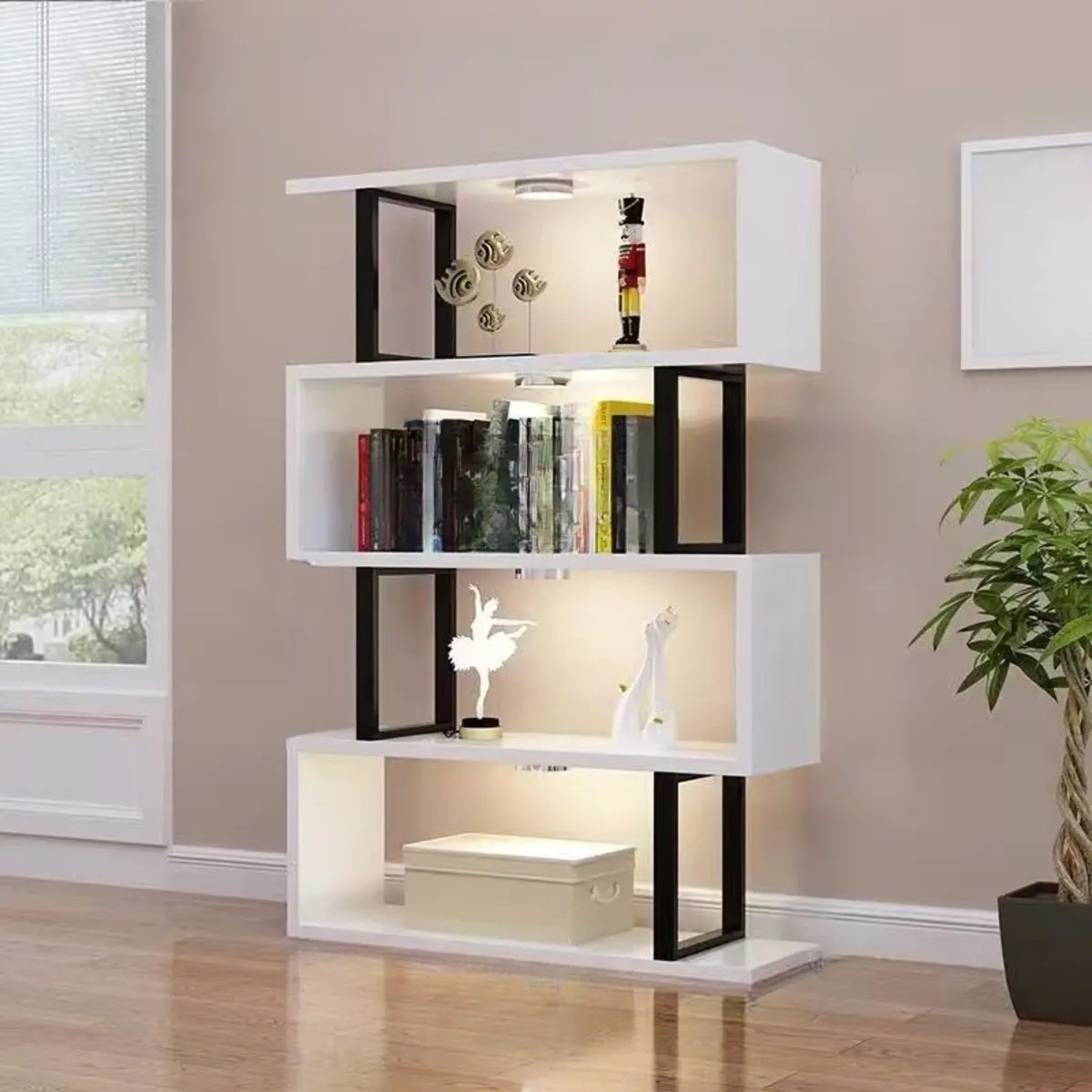 White Stylish Alloy Open Etagere Display Bookshelf Image - 11