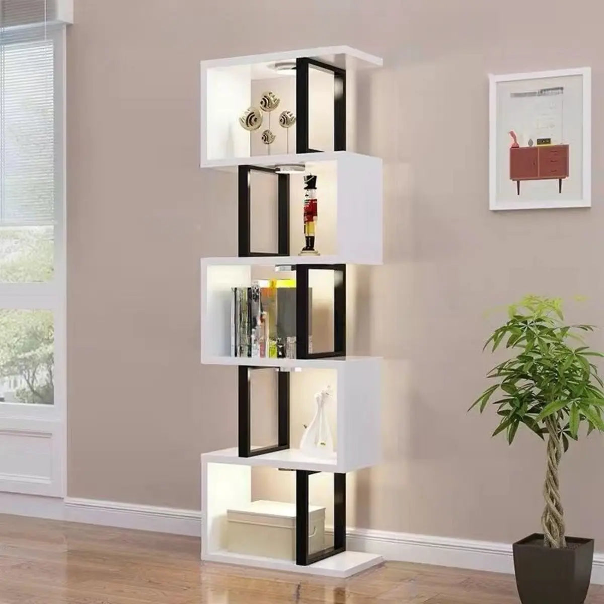White Stylish Alloy Open Etagere Display Bookshelf Image - 13