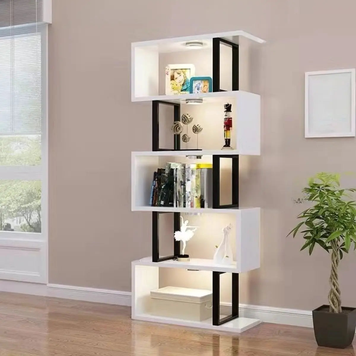 White Stylish Alloy Open Etagere Display Bookshelf Image - 14