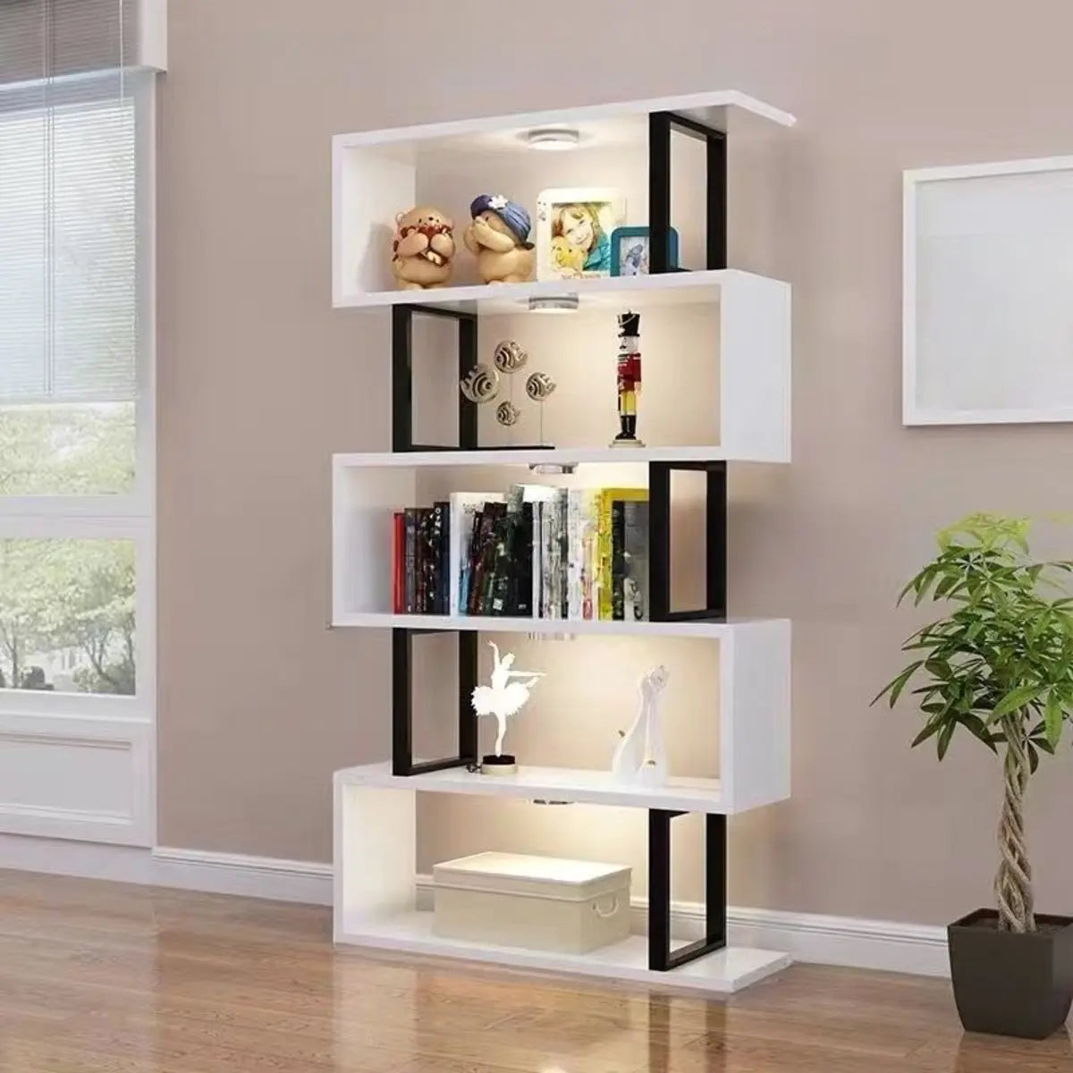 White Stylish Alloy Open Etagere Display Bookshelf Image - 15