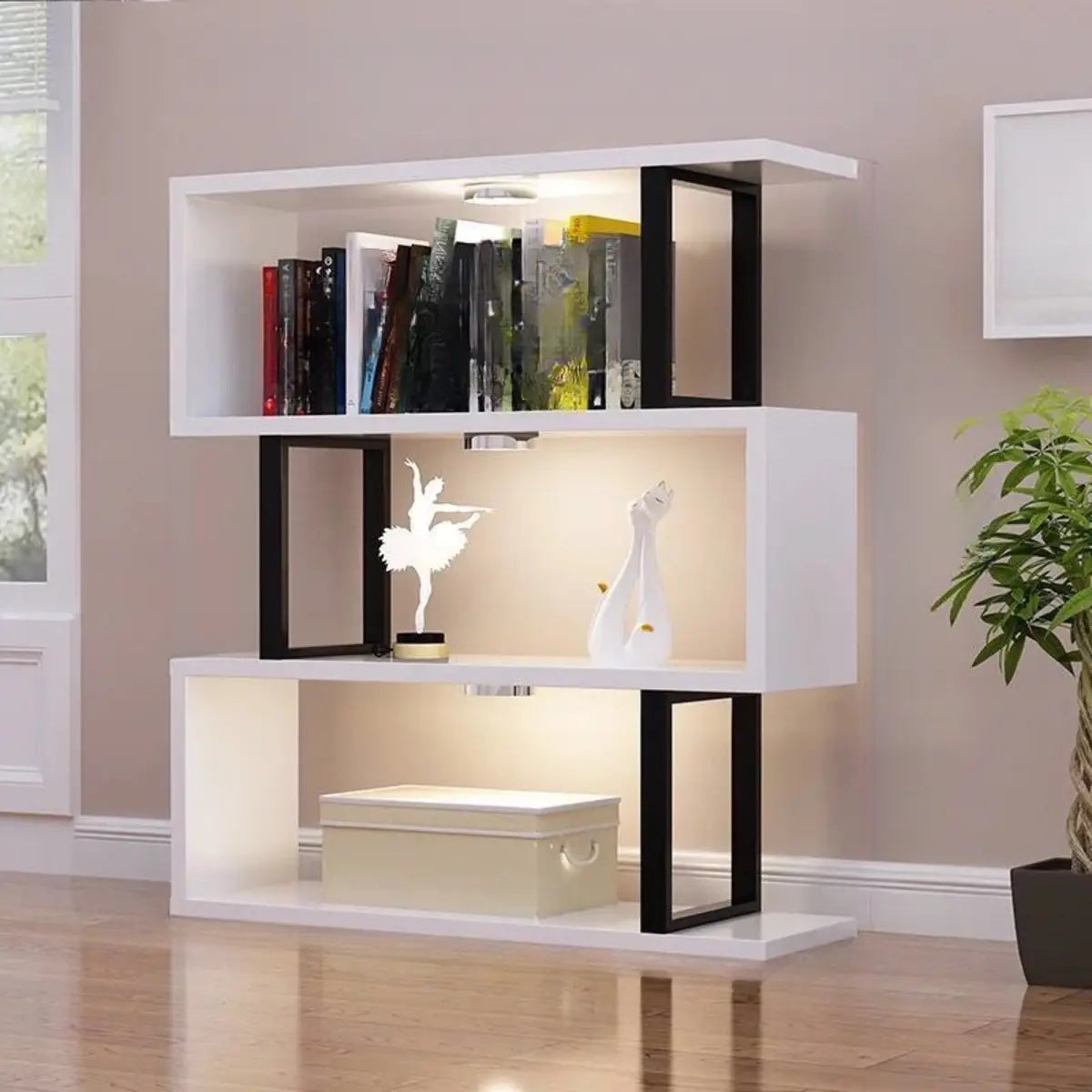 White Stylish Alloy Open Etagere Display Bookshelf Image - 2