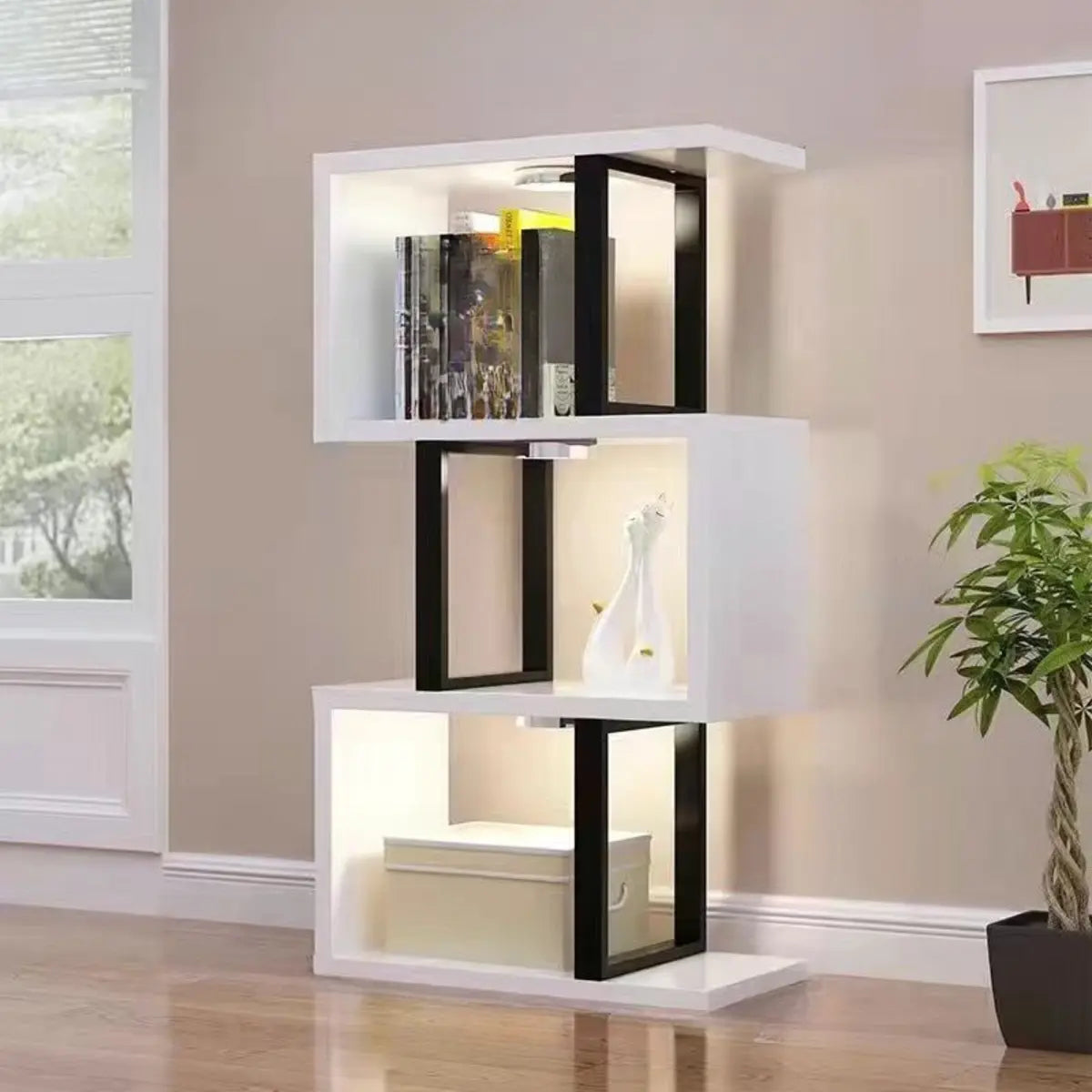 White Stylish Alloy Open Etagere Display Bookshelf Image - 3