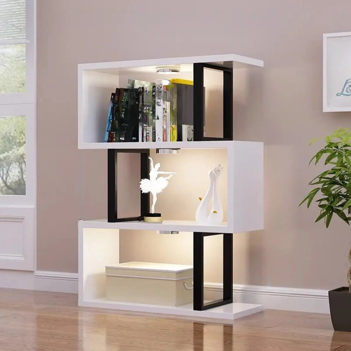 White Stylish Alloy Open Etagere Display Bookshelf Image - 5