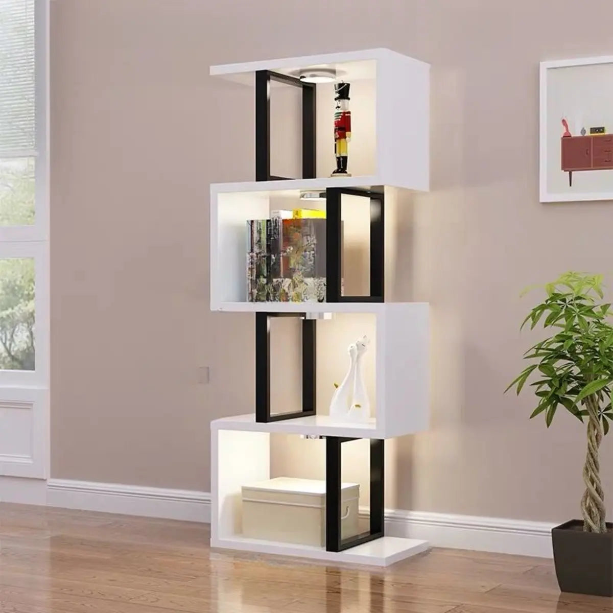 White Stylish Alloy Open Etagere Display Bookshelf Image - 7