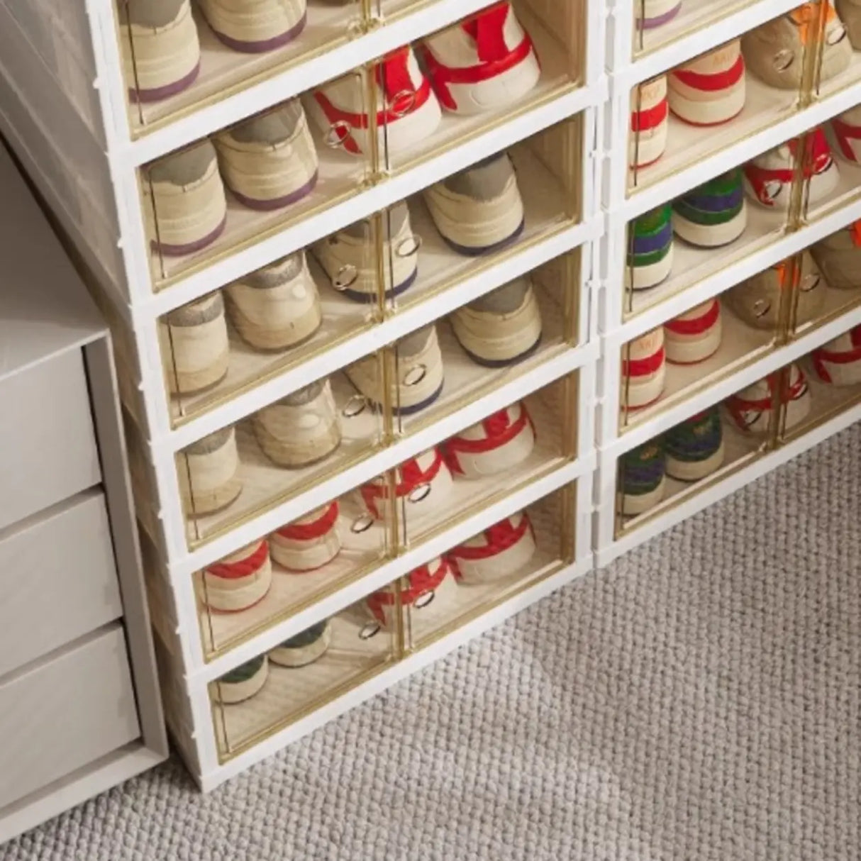 White Tall Beige Plastic Foldable Shoe Storage Box Image - 12