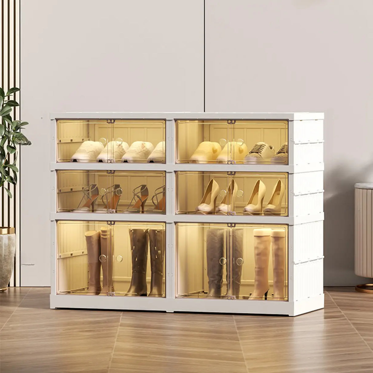 White Tall Beige Plastic Foldable Shoe Storage Box Image - 3