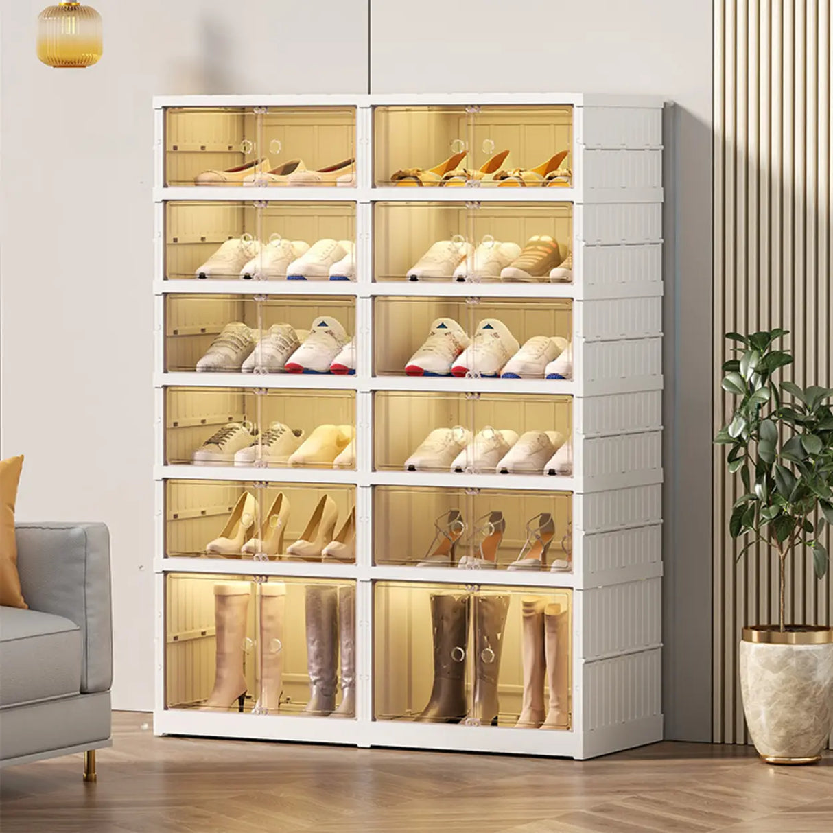 White Tall Beige Plastic Foldable Shoe Storage Box Image - 6