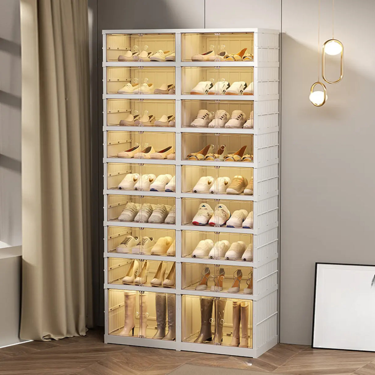 White Tall Beige Plastic Foldable Shoe Storage Box Image - 7