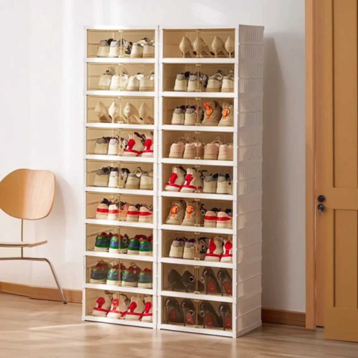 White Tall Beige Plastic Foldable Shoe Storage Box Image - 8