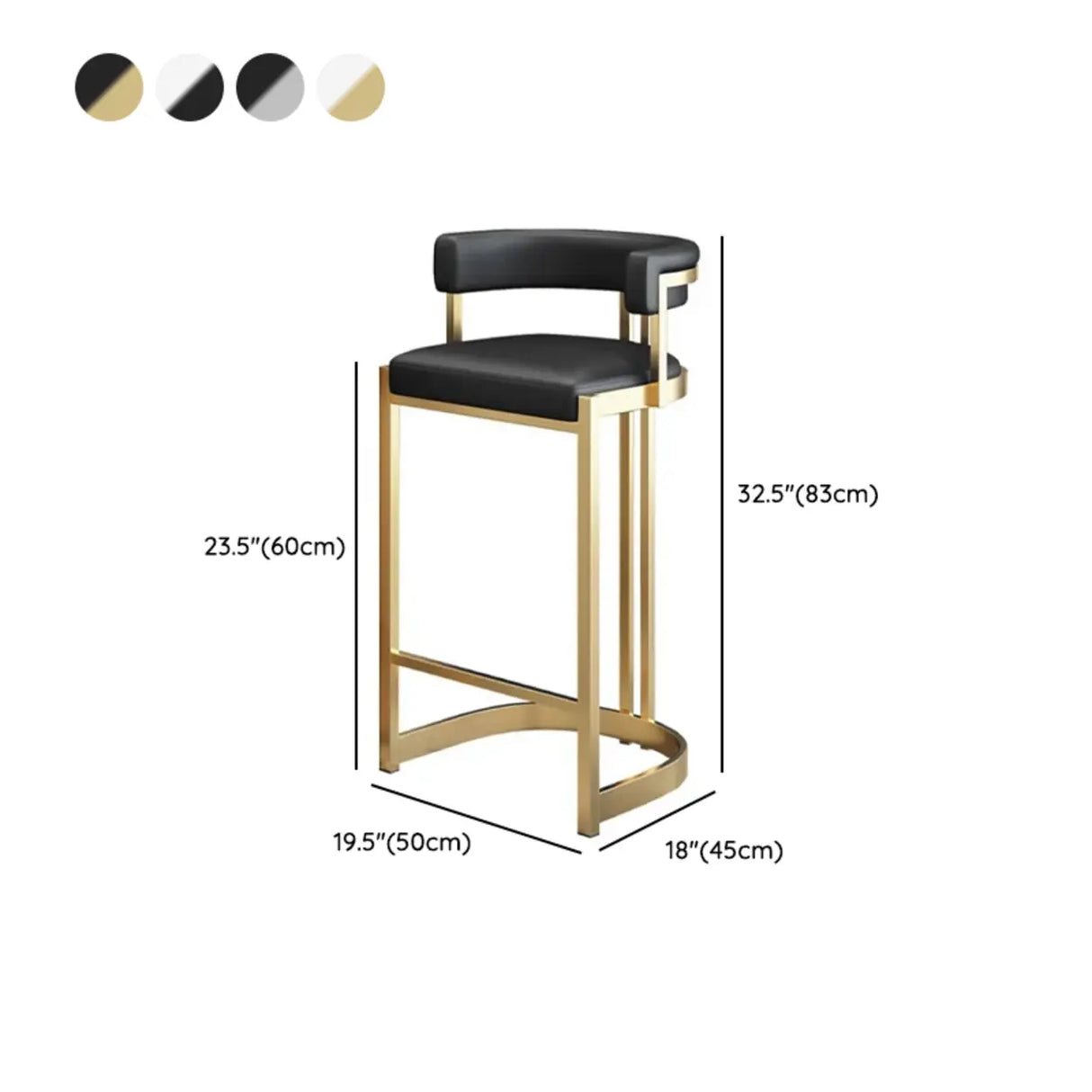 Lavish Midnight Black/White Tanned Hide Barrel Bar Stools with Backrest and Foot Pedestal