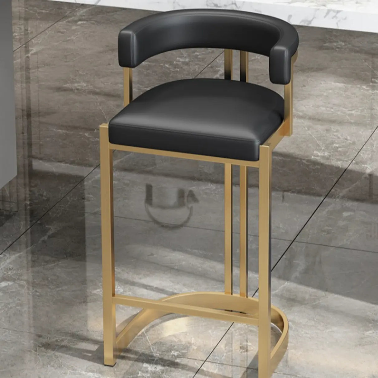 Lavish Midnight Black/White Tanned Hide Barrel Bar Stools with Backrest and Foot Pedestal Image - 3