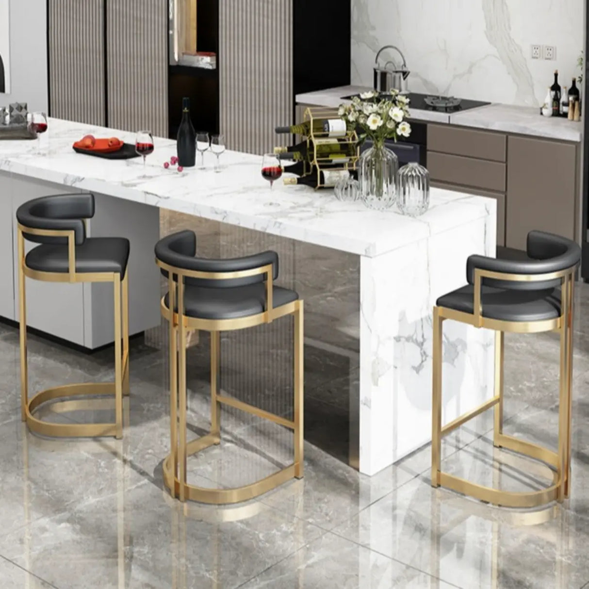 Lavish Midnight Black/White Tanned Hide Barrel Bar Stools with Backrest and Foot Pedestal Image - 5