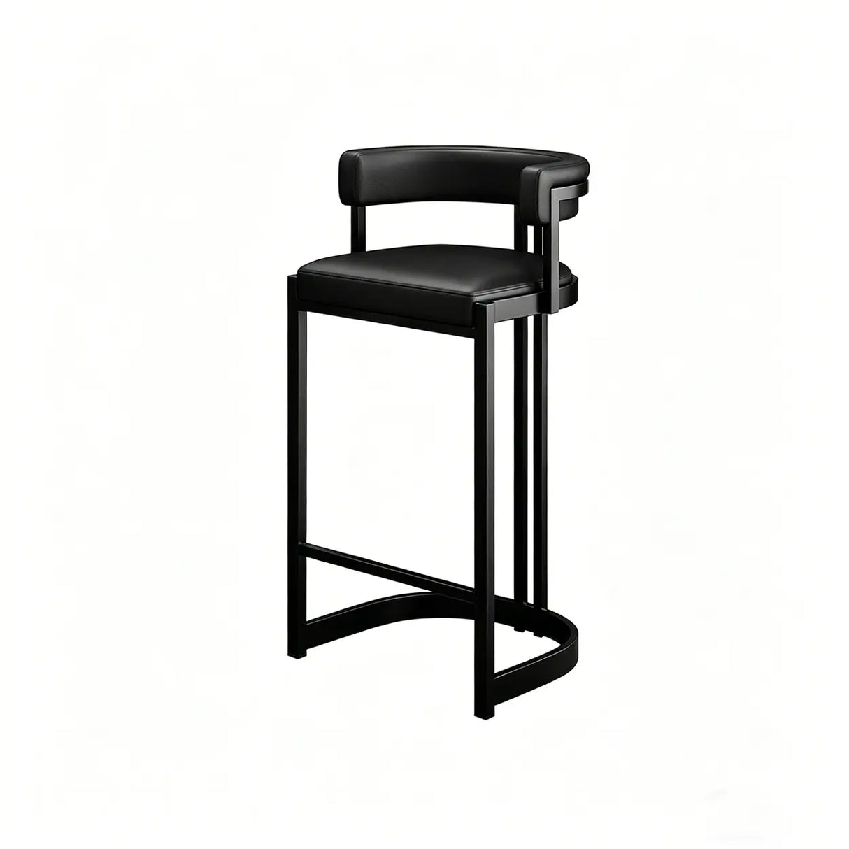 Lavish Midnight Black/White Tanned Hide Barrel Bar Stools with Backrest and Foot Pedestal Image - 9