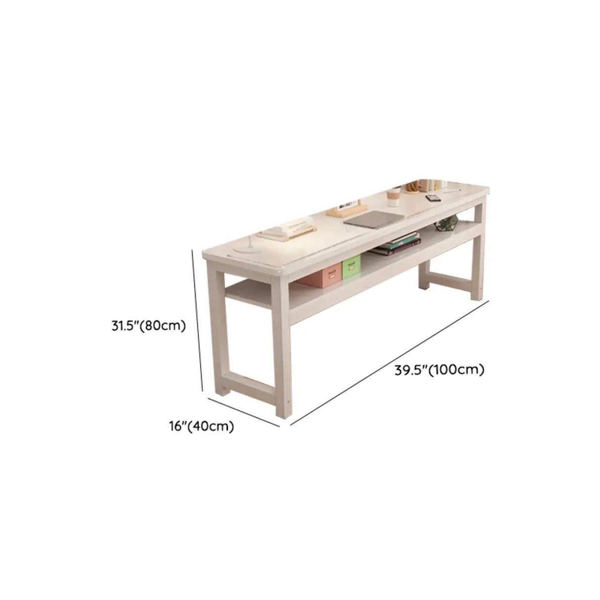 White Timber Rectangular Writing Desk with Storage Image - 20