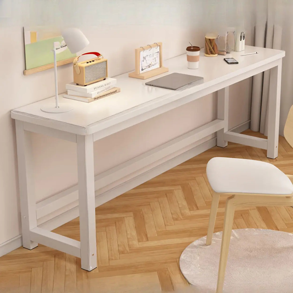 White Timber Rectangular Writing Desk with Storage Image - 2