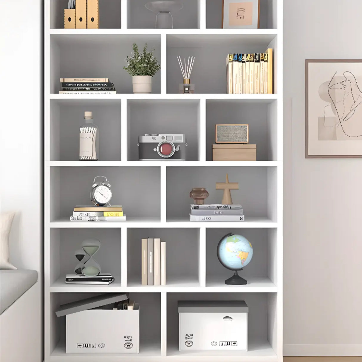 White Trendy Vertical Wooden Storage Tall Bookcases Image - 1