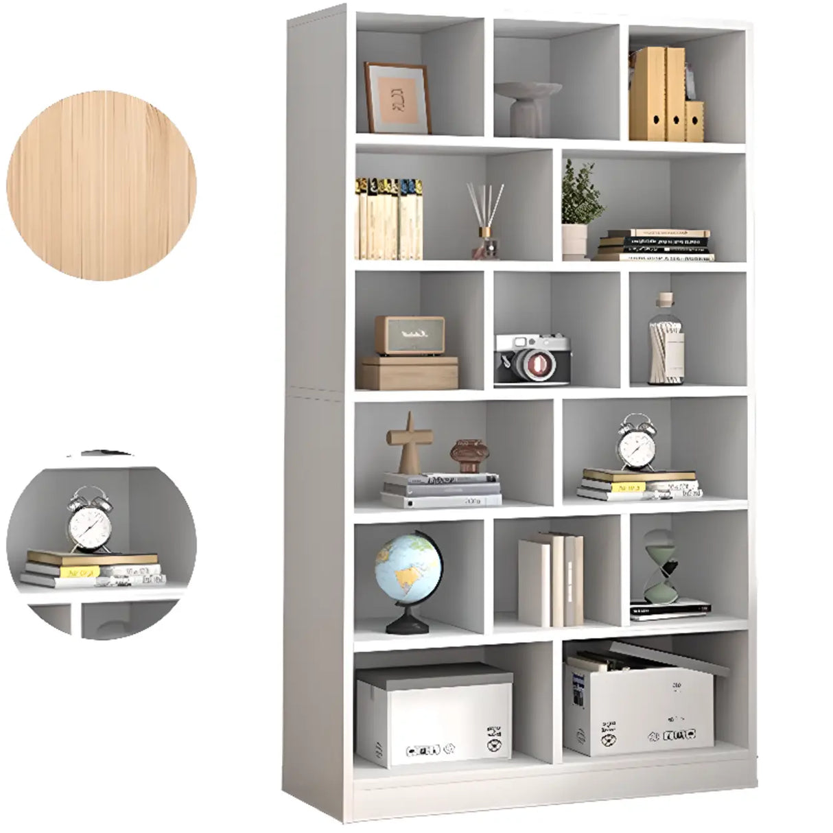White Trendy Vertical Wooden Storage Tall Bookcases Image - 10