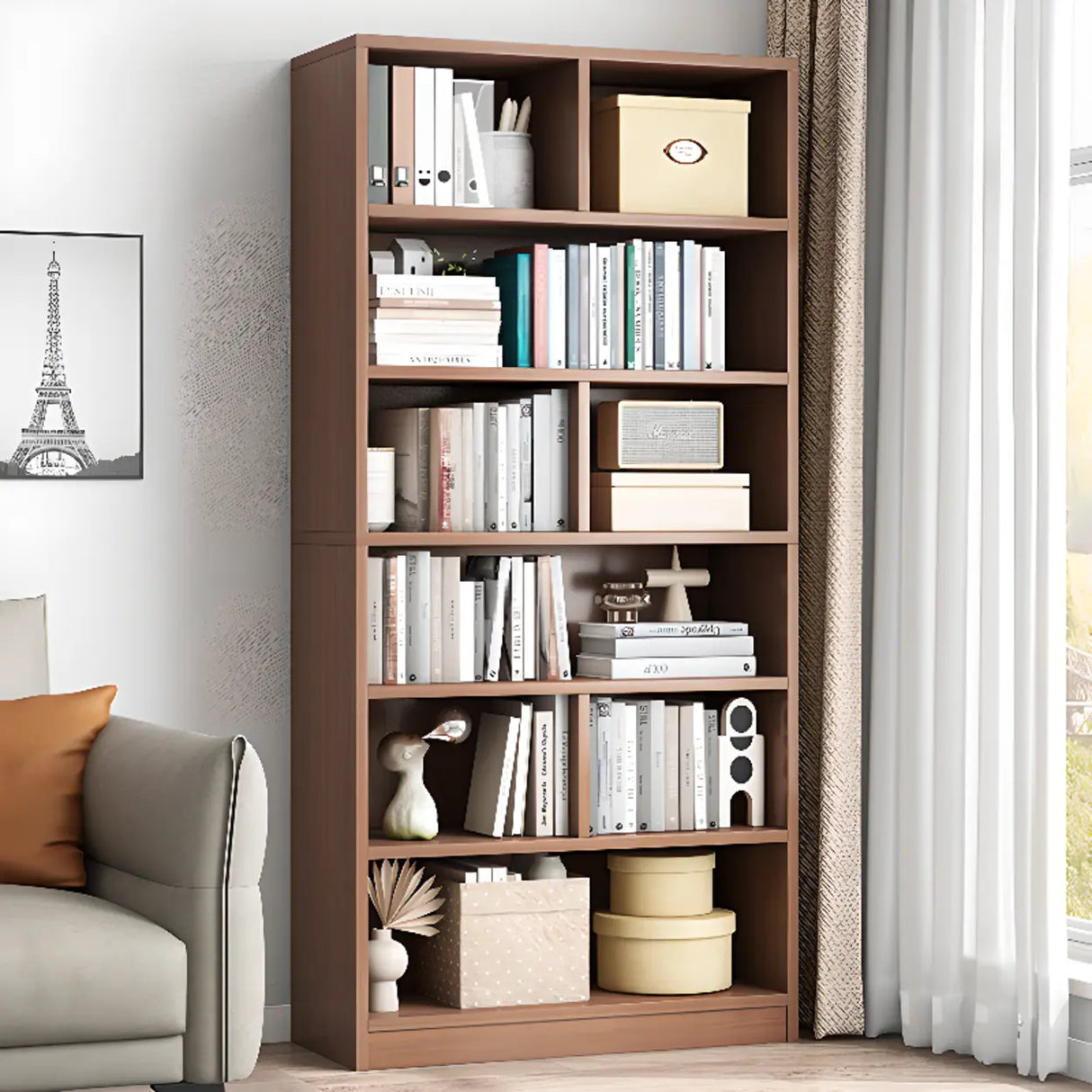 White Trendy Vertical Wooden Storage Tall Bookcases Image - 13