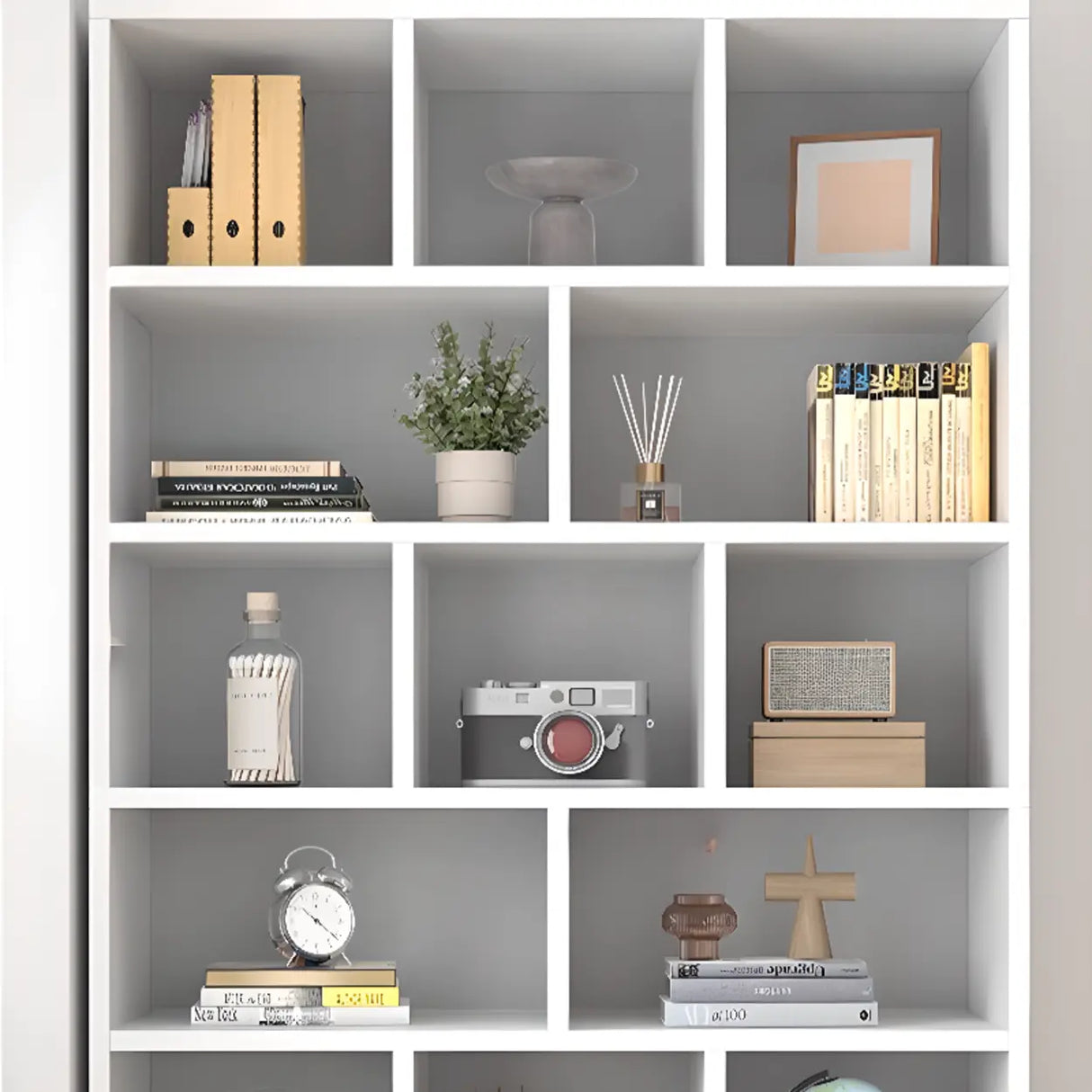 White Trendy Vertical Wooden Storage Tall Bookcases Image - 14