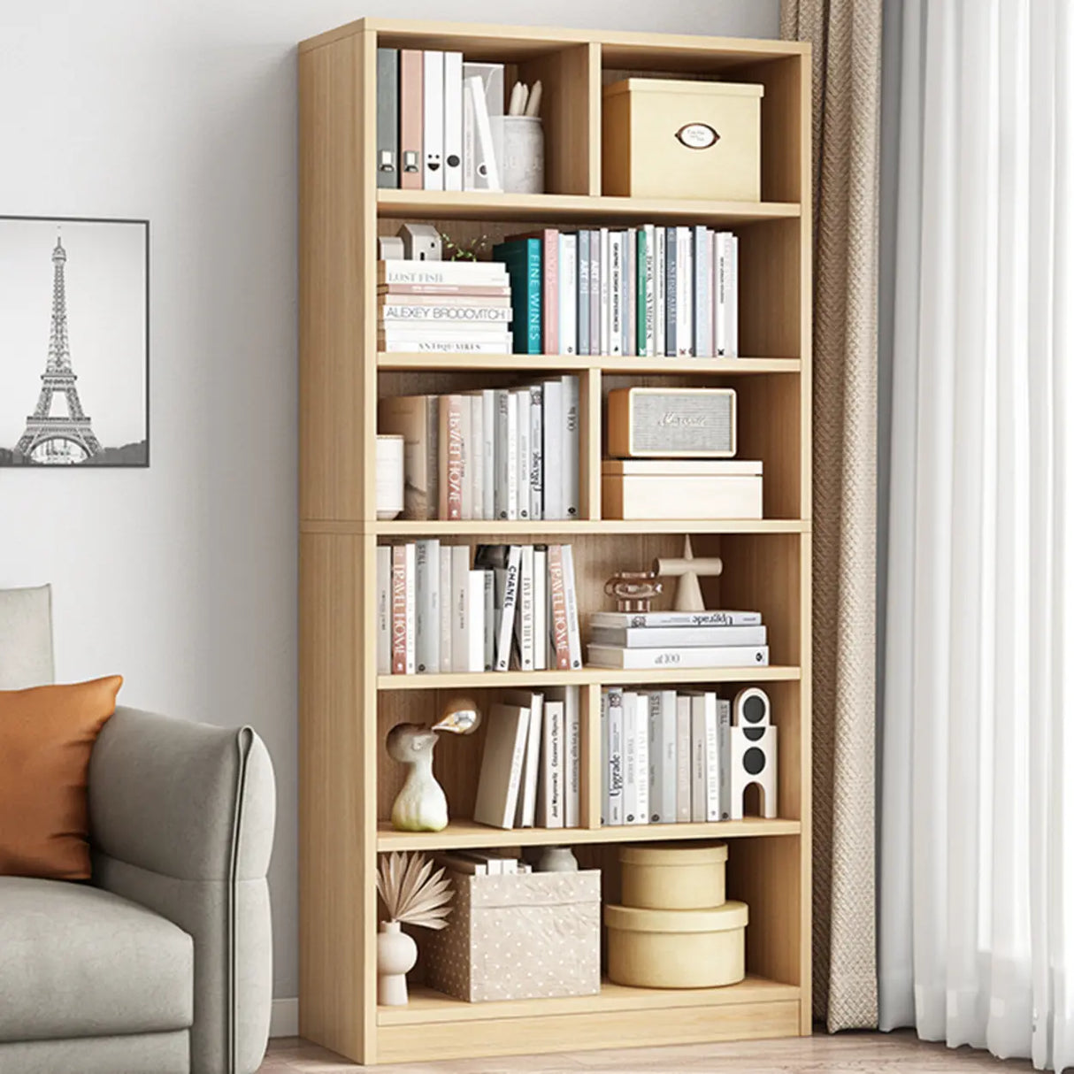 White Trendy Vertical Wooden Storage Tall Bookcases Image - 15