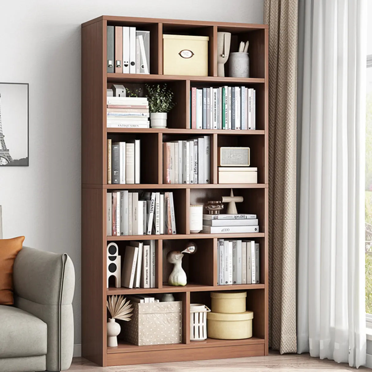 White Trendy Vertical Wooden Storage Tall Bookcases Image - 17
