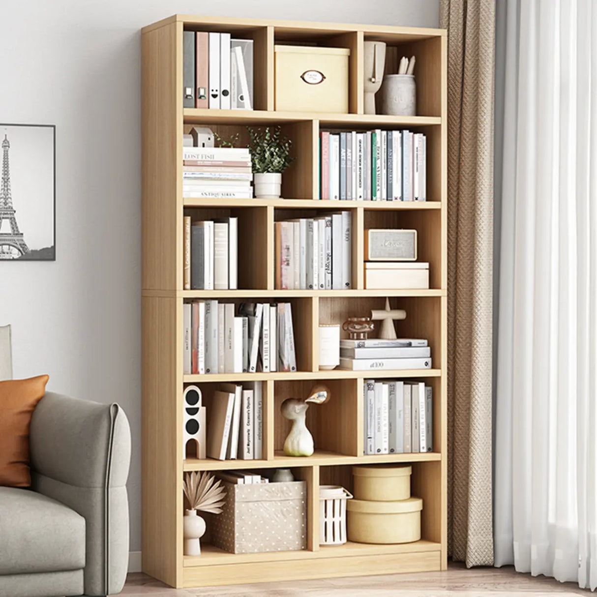 White Trendy Vertical Wooden Storage Tall Bookcases Image - 19