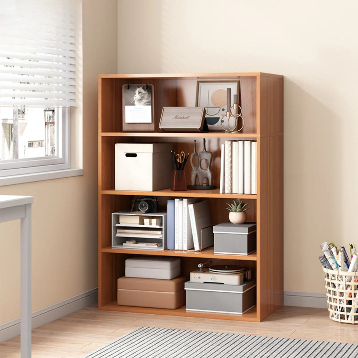 White Trendy Vertical Wooden Storage Tall Bookcases Image - 2