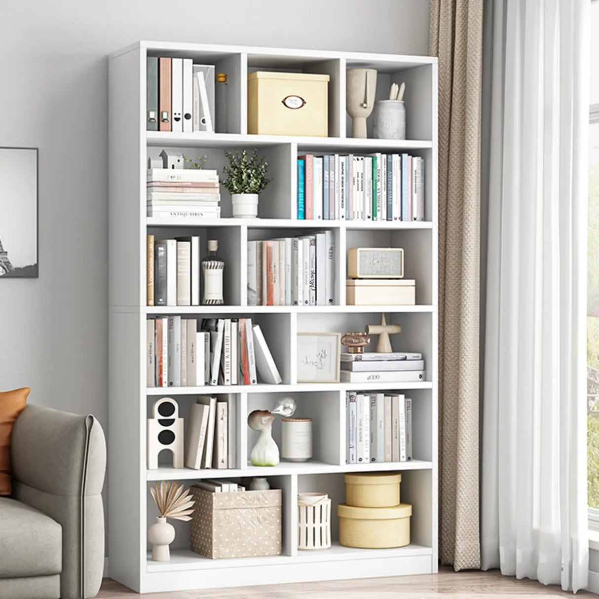 White Trendy Vertical Wooden Storage Tall Bookcases Image - 20