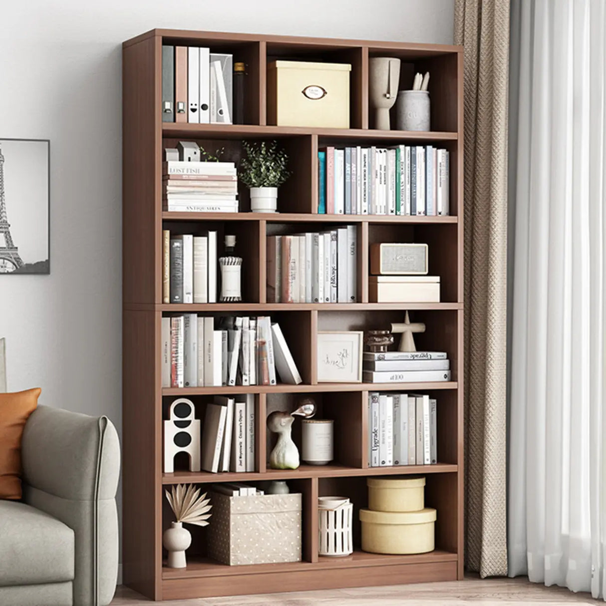White Trendy Vertical Wooden Storage Tall Bookcases Image - 21
