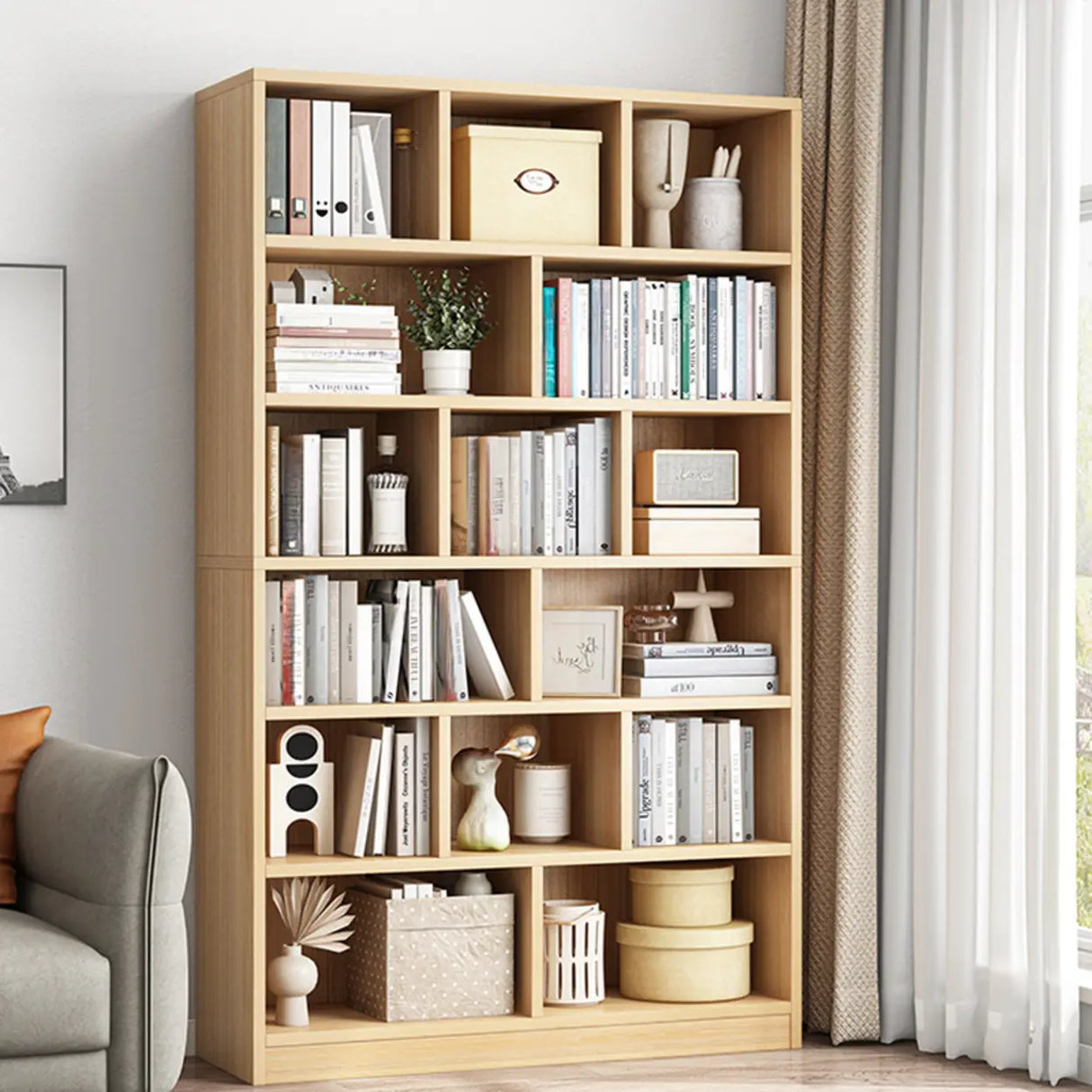 White Trendy Vertical Wooden Storage Tall Bookcases Image - 22