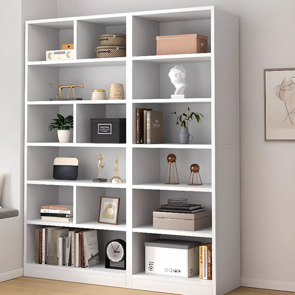 White Trendy Vertical Wooden Storage Tall Bookcases Image - 3