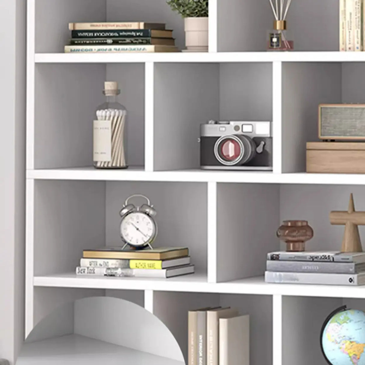 White Trendy Vertical Wooden Storage Tall Bookcases Image - 6