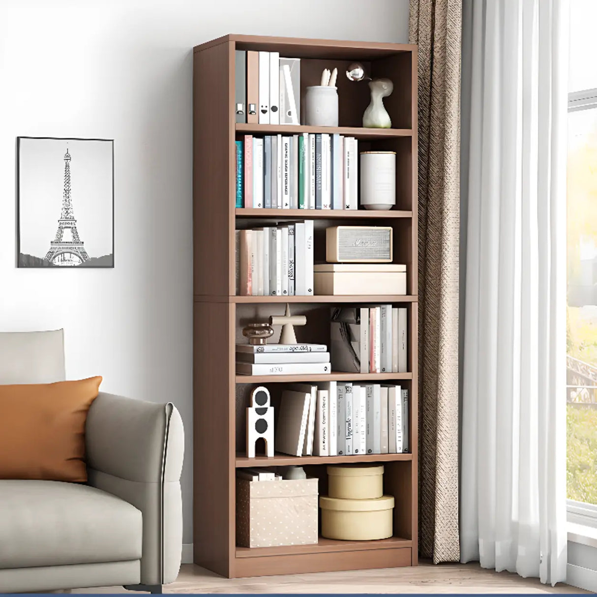 White Trendy Vertical Wooden Storage Tall Bookcases Image - 8