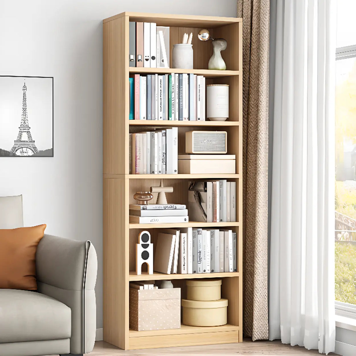 White Trendy Vertical Wooden Storage Tall Bookcases Image - 9
