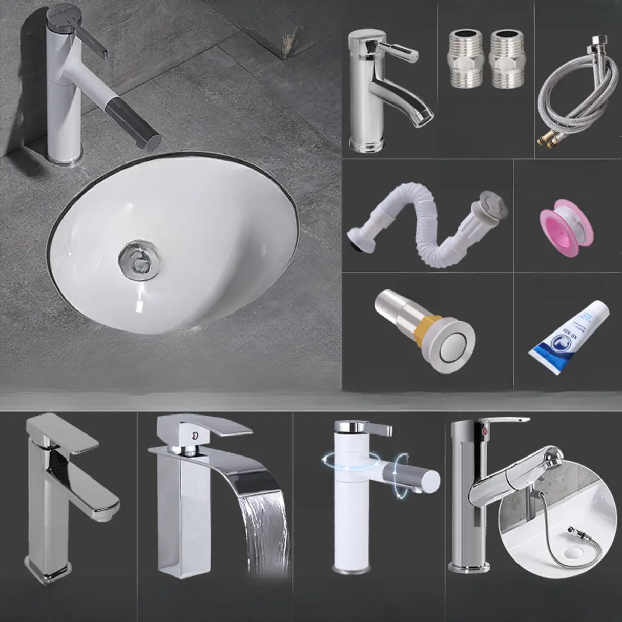 White Undermount Oval Ceramic Center Trapway Sink Image - 13