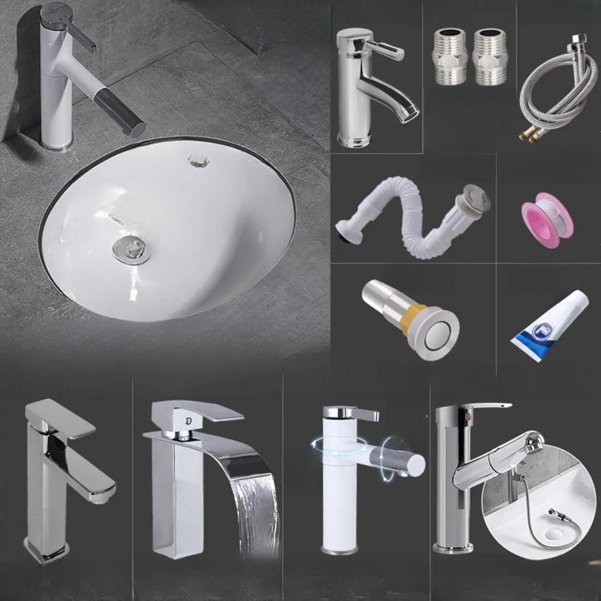 White Undermount Oval Ceramic Center Trapway Sink Image - 15