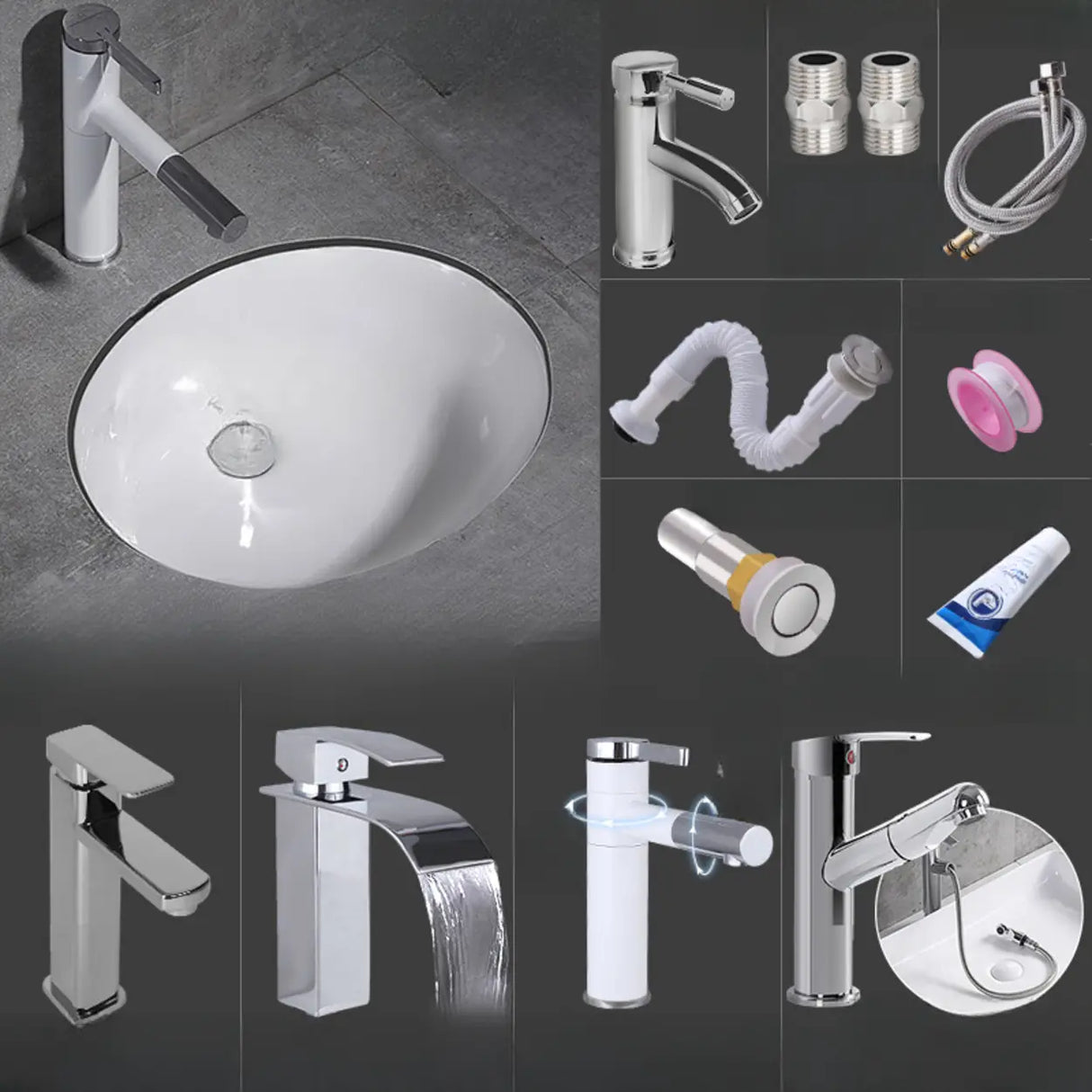 White Undermount Oval Ceramic Center Trapway Sink Image - 17