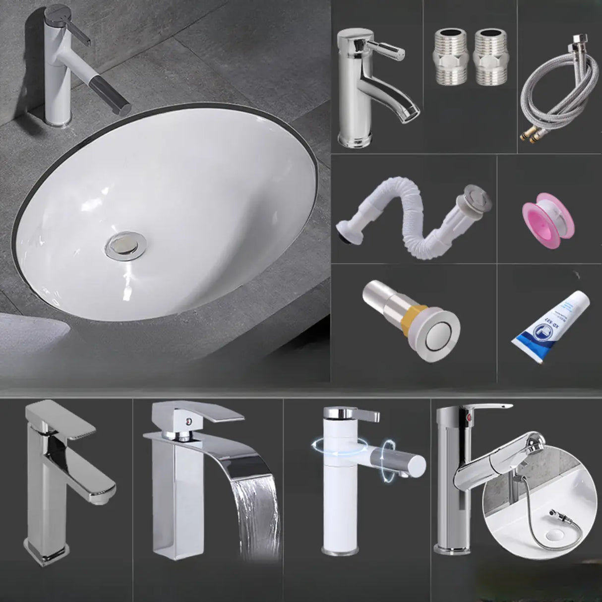 White Undermount Oval Ceramic Center Trapway Sink Image - 2