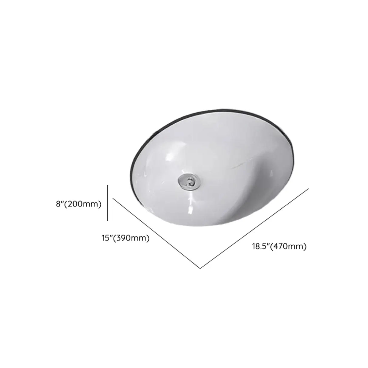 White Undermount Oval Ceramic Center Trapway Sink Image - 29