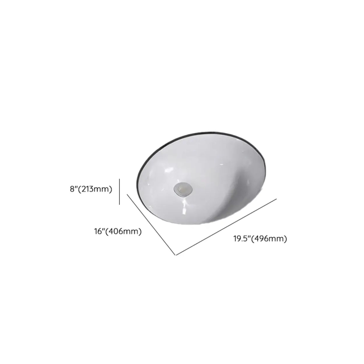 White Undermount Oval Ceramic Center Trapway Sink Image - 30